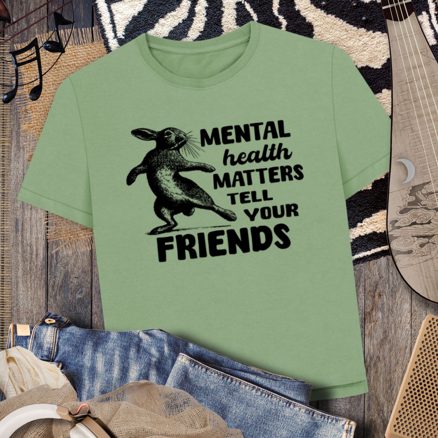 Atypical Women's "Mental Health Matters, Tell Your Friends" Stylish T-Shirt with Slits and Rolled Sleeves in Organic Quality │ Caccao