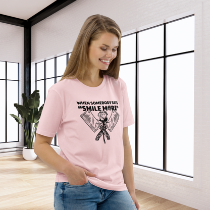 Fem Rage Ecological "Smile More" Organic Cotton T-Shirt in Fair Trade, Slow &amp; Circular Fashion and Vegan Principle │ Caccao