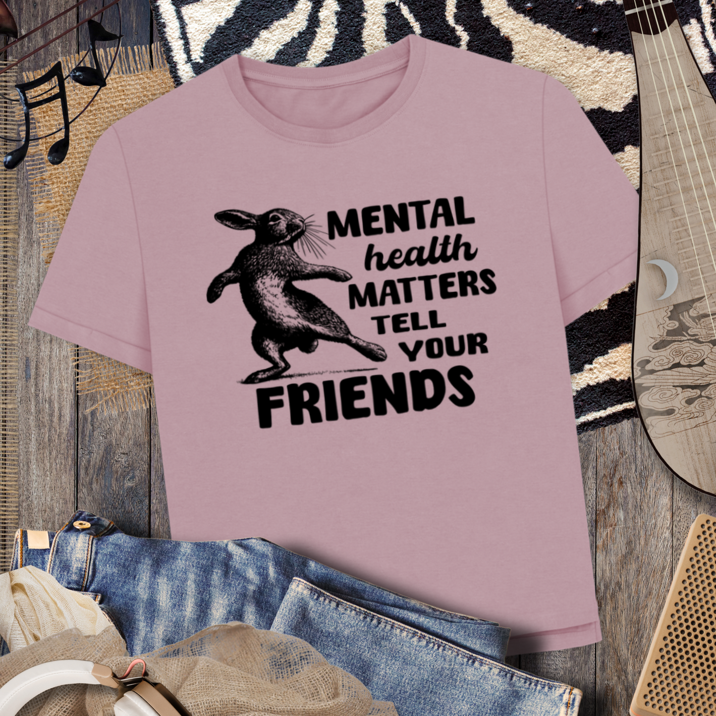 Atypical Women's "Mental Health Matters, Tell Your Friends" Stylish T-Shirt with Slits and Rolled Sleeves in Organic Quality │ Caccao