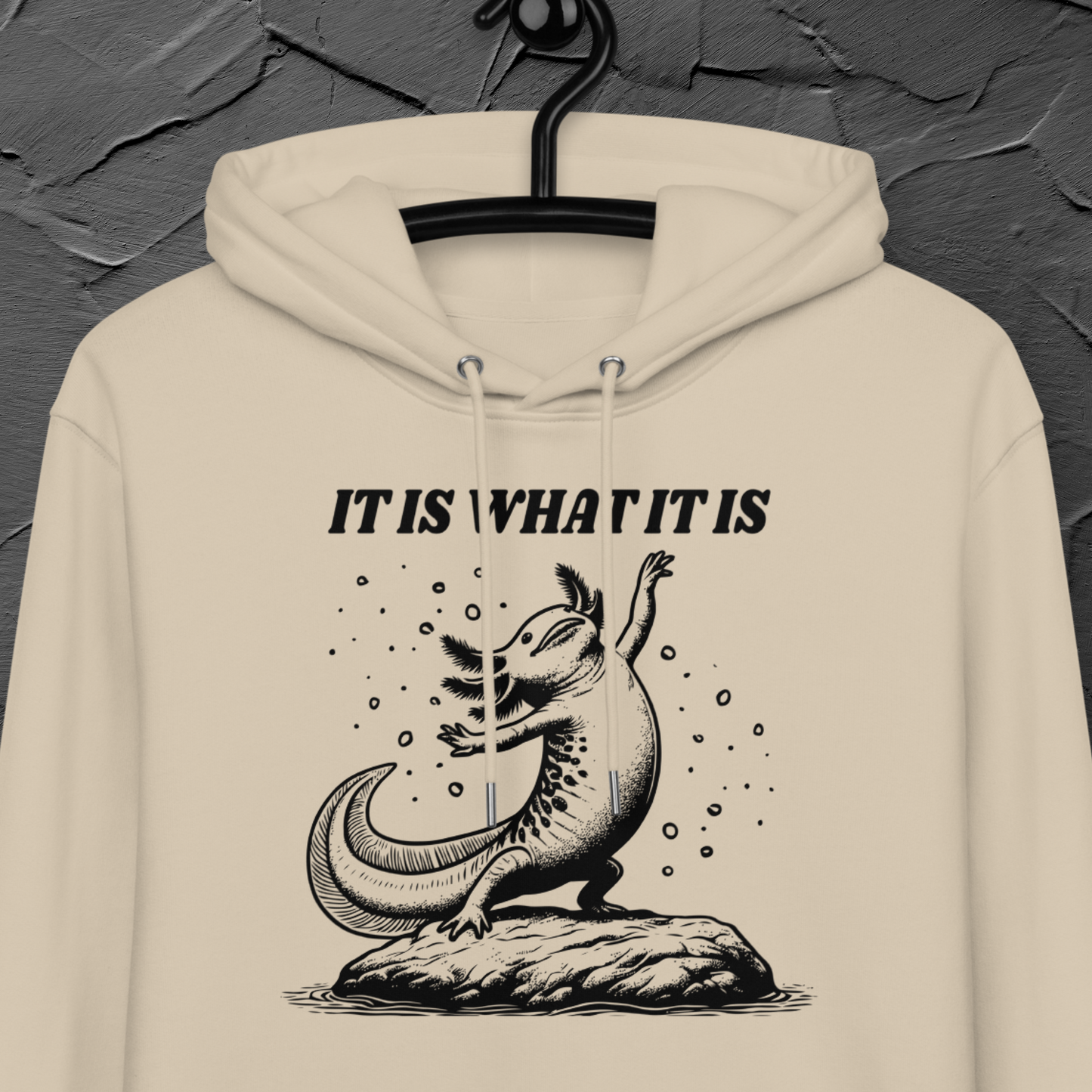Unisex Funny Cotton Hoodie with Axelotl in Certified Fair Trade &amp; Vegan &amp; Slow Fashion Quality⎜Caccao