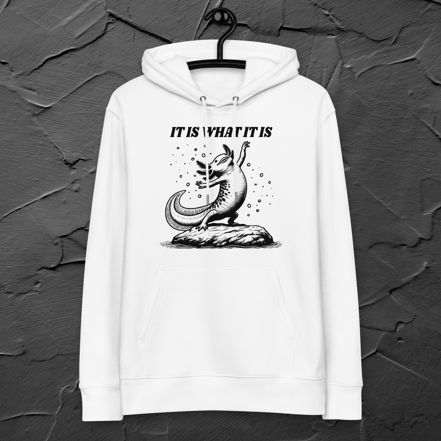 Unisex Funny Cotton Hoodie with Axelotl in Certified Fair Trade &amp; Vegan &amp; Slow Fashion Quality⎜Caccao