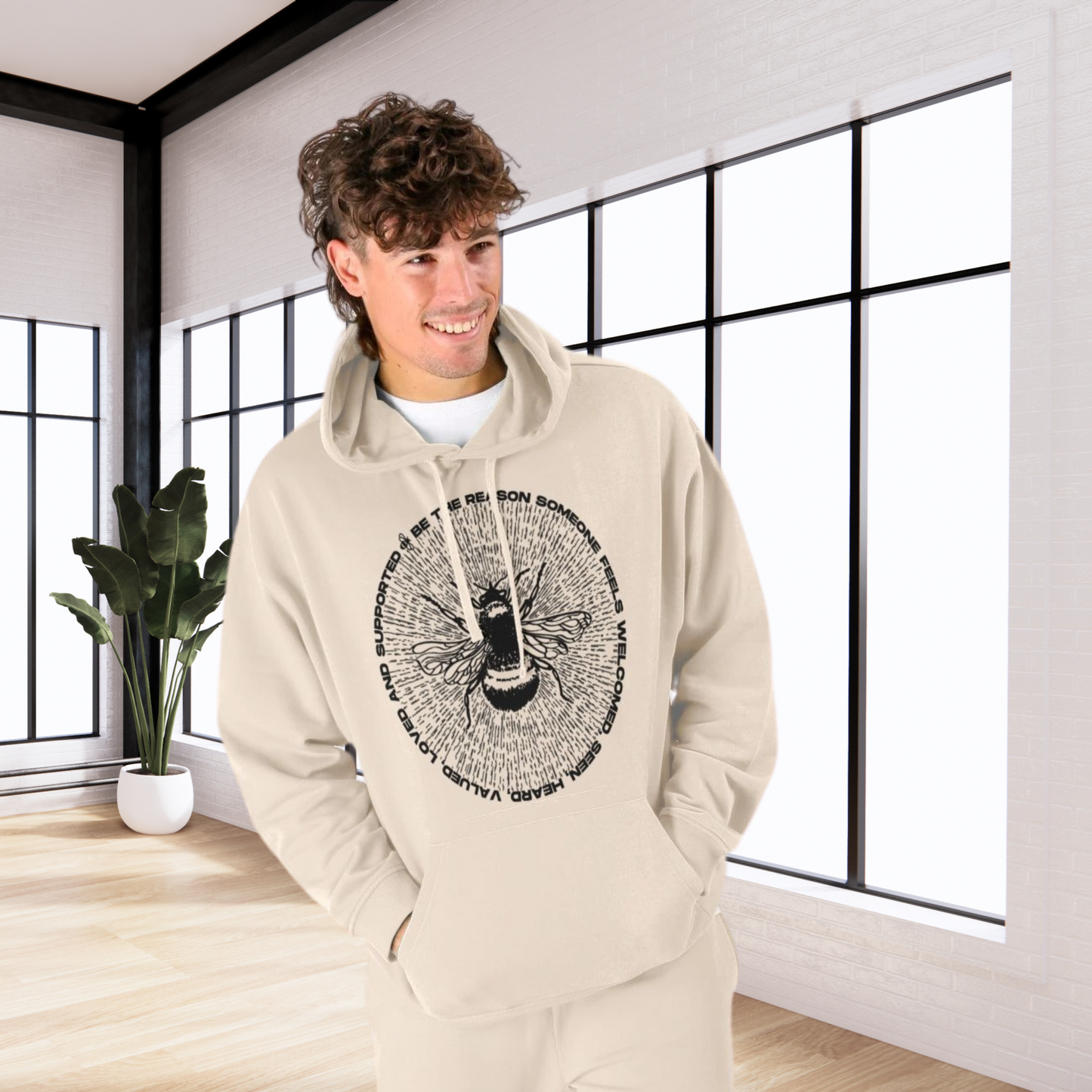 Unisex Ecological Hoodie 'Be the Reason' Organic Cotton Sweatshirt with Bee and Kindness Motif in Top Certified Quality│ Caccao