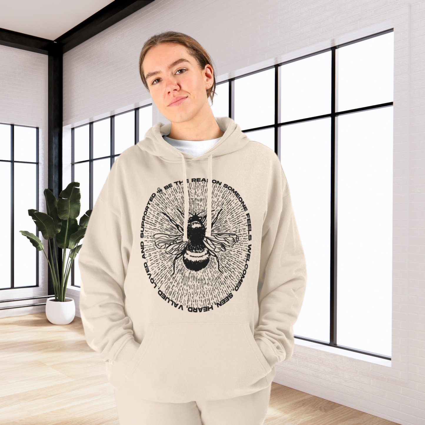 Unisex Ecological Hoodie 'Be the Reason' Organic Cotton Sweatshirt with Bee and Kindness Motif in Top Certified Quality│ Caccao