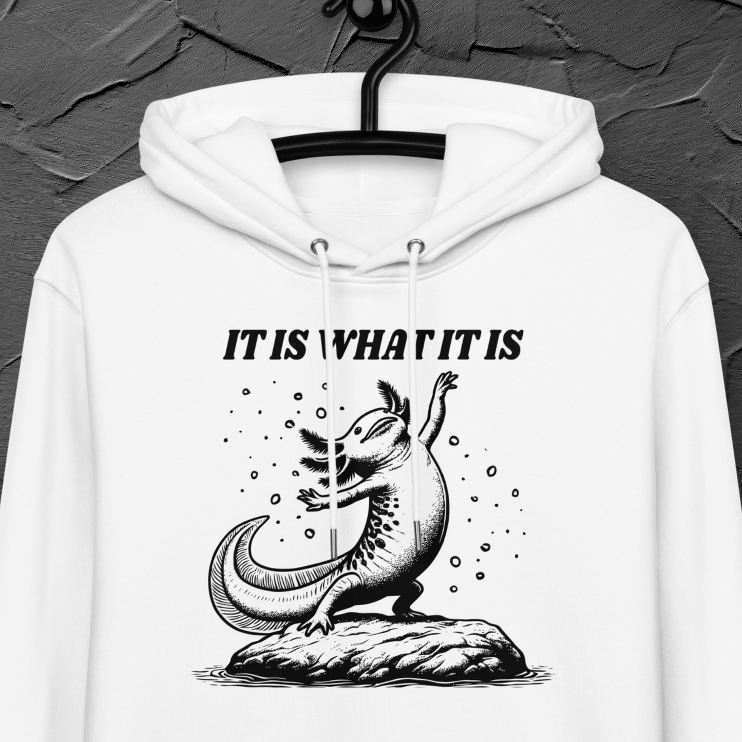 Unisex Funny Cotton Hoodie with Axelotl in Certified Fair Trade &amp; Vegan &amp; Slow Fashion Quality⎜Caccao