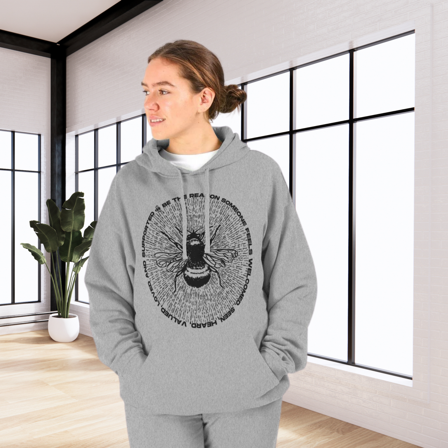 Unisex Ecological Hoodie 'Be the Reason' Organic Cotton Sweatshirt with Bee and Kindness Motif in Top Certified Quality│ Caccao