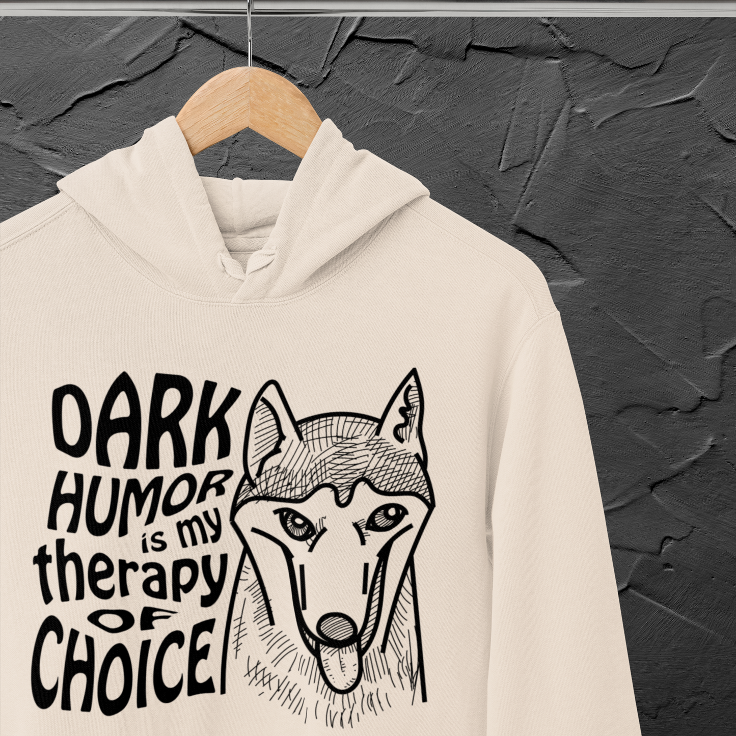 Unisex Organic "Dark Humor is my Therapy of Choice" Organic Cotton Hoodie with Modern Cut in Certified Quality⎜Caccao