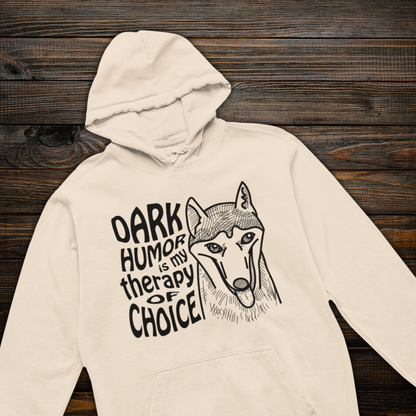 Unisex Organic "Dark Humor is my Therapy of Choice" Organic Cotton Hoodie with Modern Cut in Certified Quality⎜Caccao