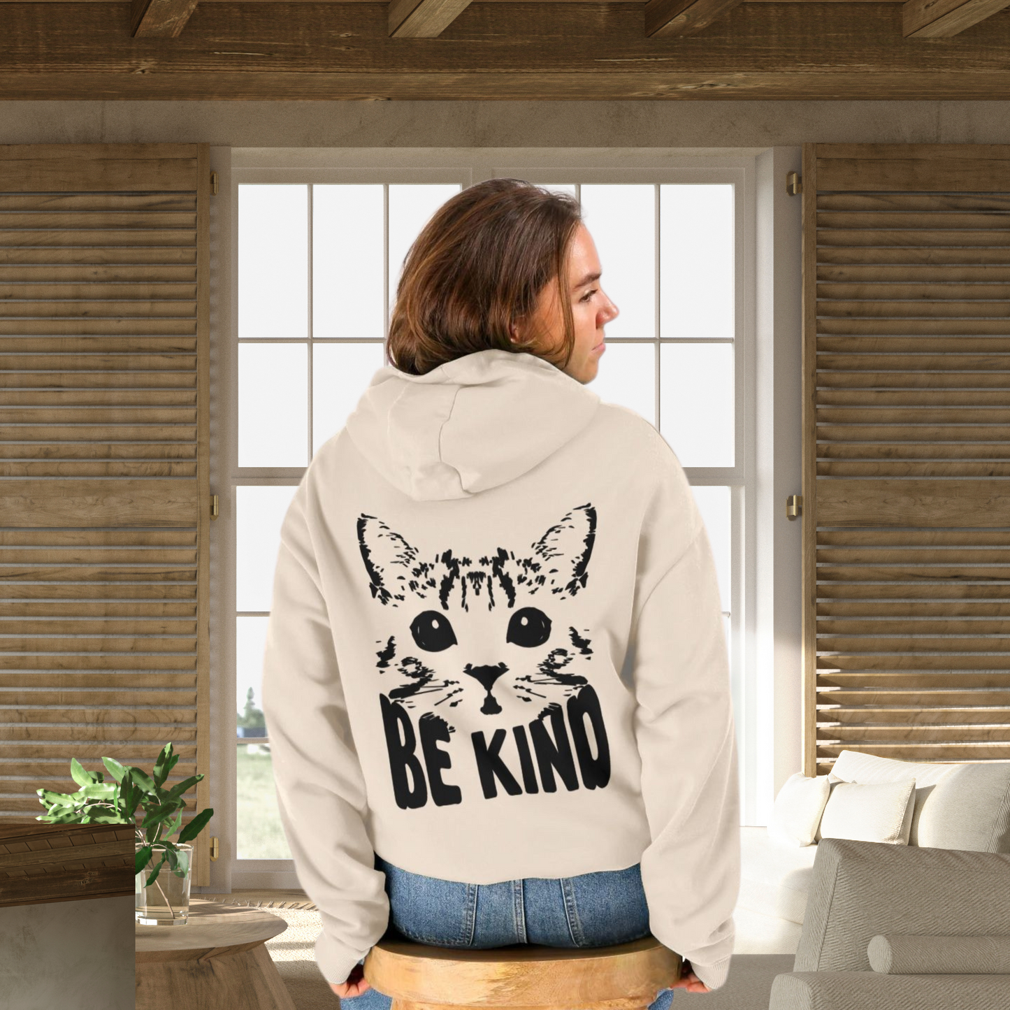 Unisex Vegan "Be Kind" Hoodie Made of Organic Cotton in Premium Fair Trade Quality: Kindness Has a Cat Face⎜Caccao