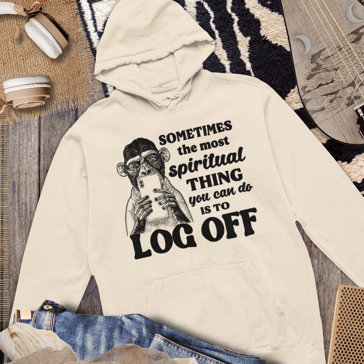 Unisex Sustainable 'Log Off' Spiritually Funny Organic Cotton Hoodie in Renewable Quality⎜Caccao