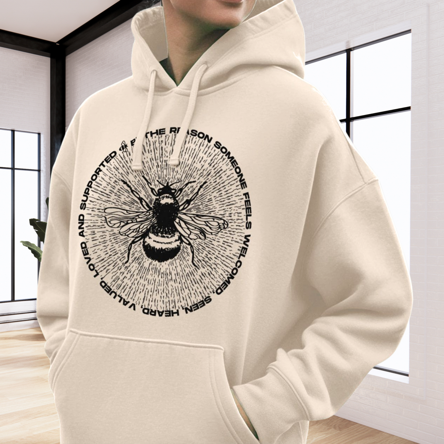 Unisex Ecological Hoodie 'Be the Reason' Organic Cotton Sweatshirt with Bee and Kindness Motif in Top Certified Quality│ Caccao
