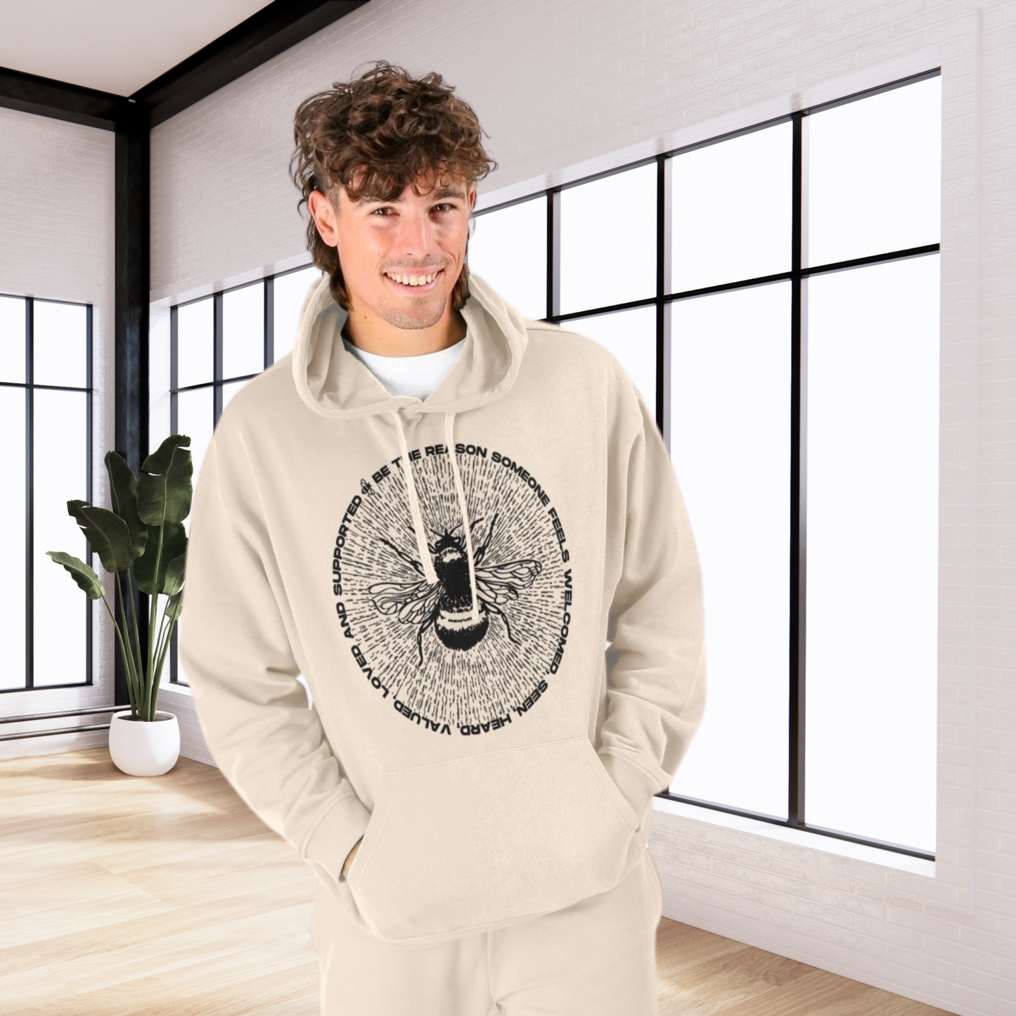 Unisex Ecological Hoodie 'Be the Reason' Organic Cotton Sweatshirt with Bee and Kindness Motif in Top Certified Quality│ Caccao