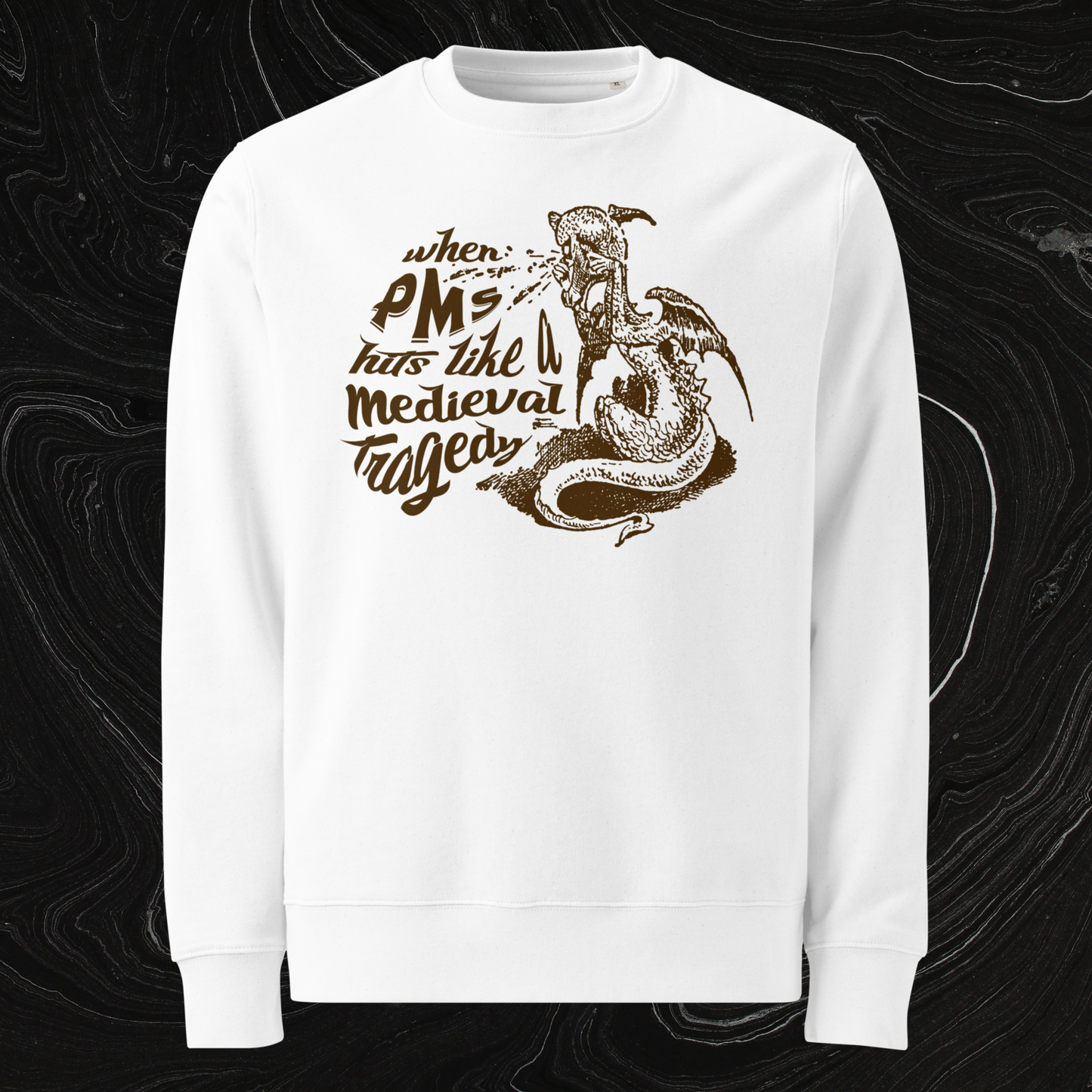 Natural Cotton Vintage PMS Hoodie in Medieval Tragedy Style⎜Caccao