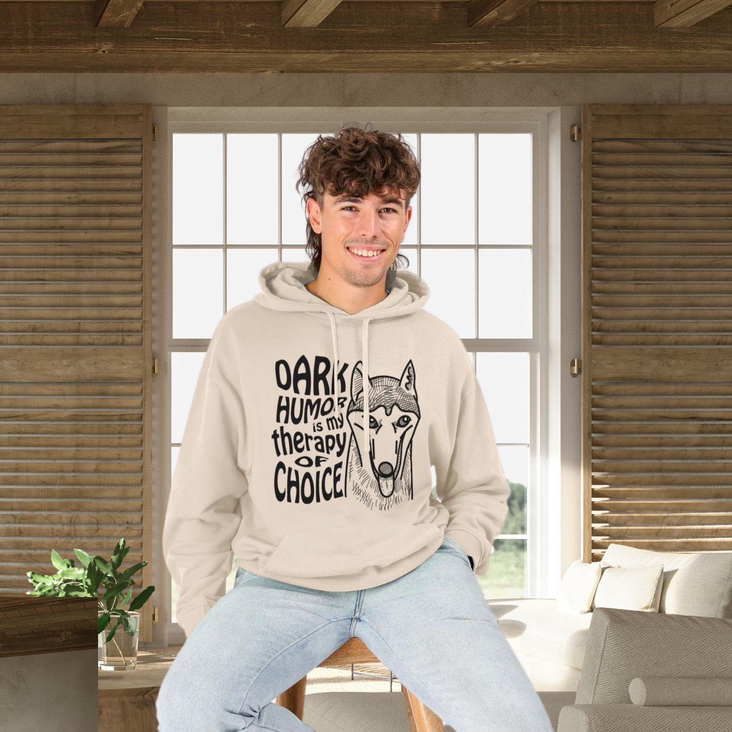 Unisex Organic "Dark Humor is my Therapy of Choice" Organic Cotton Hoodie with Modern Cut in Certified Quality⎜Caccao