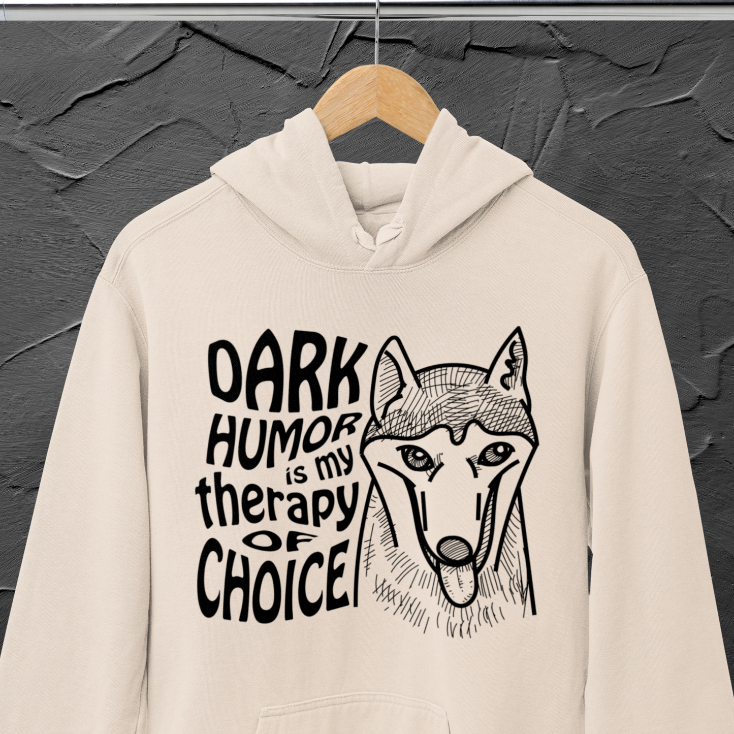 Unisex Organic "Dark Humor is my Therapy of Choice" Organic Cotton Hoodie with Modern Cut in Certified Quality⎜Caccao
