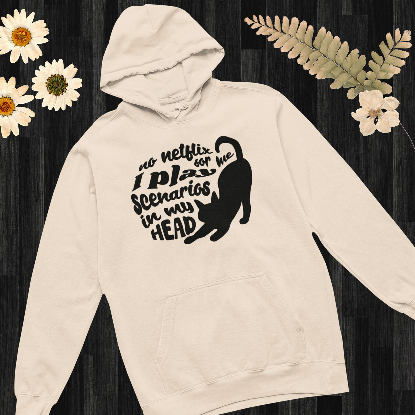 Unisex Sustainable 'Overthinking &amp; Daydreaming' Funny Organic Cotton Cat Hoodie in Certified Renewable Quality⎜Caccao