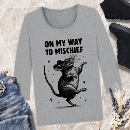 Women's 100% Organic Cotton "On my way to mischief" 3/4 Sleeve T-Shirt in Top Certified Quality │ Caccao