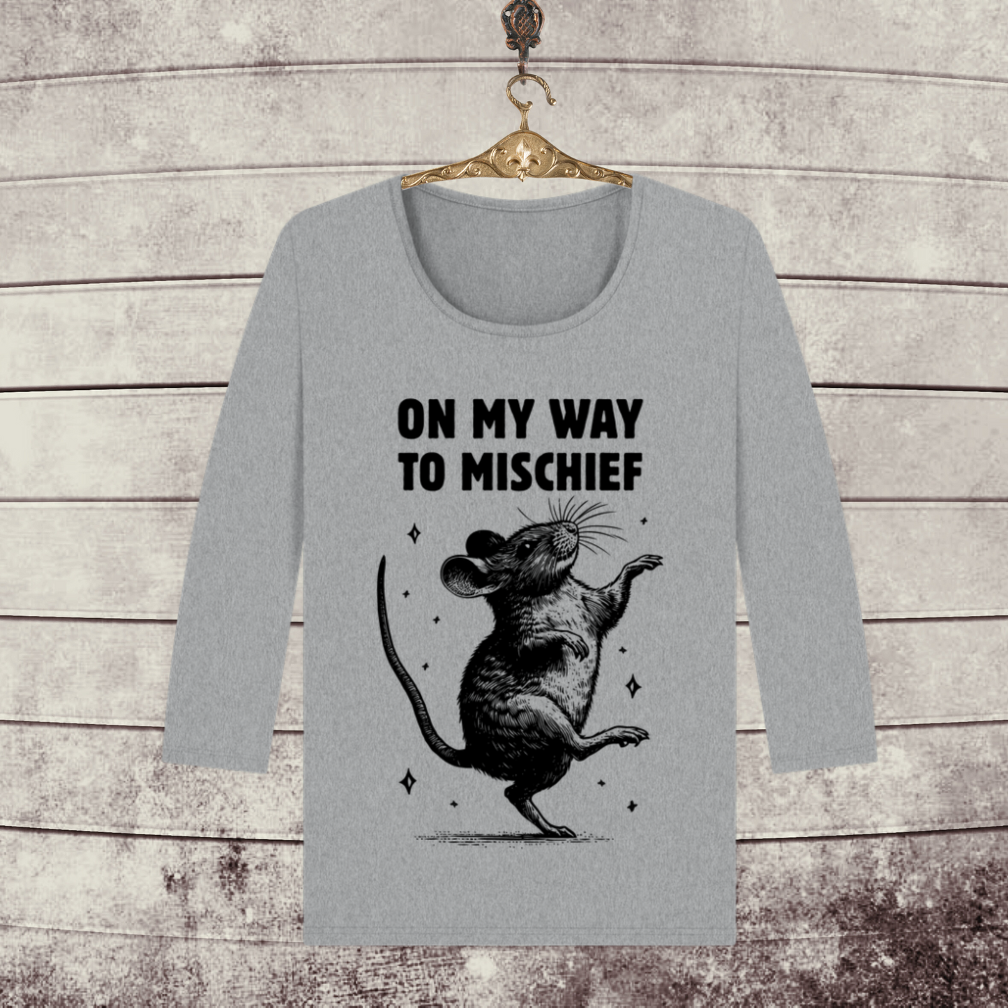 Women's 100% Organic Cotton "On my way to mischief" 3/4 Sleeve T-Shirt in Top Certified Quality │ Caccao