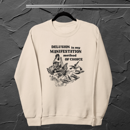 Unisex Funny Vintage "Delusion is my Manifestation Method of Choice" Organic Cotton Hoodie │ Caccao