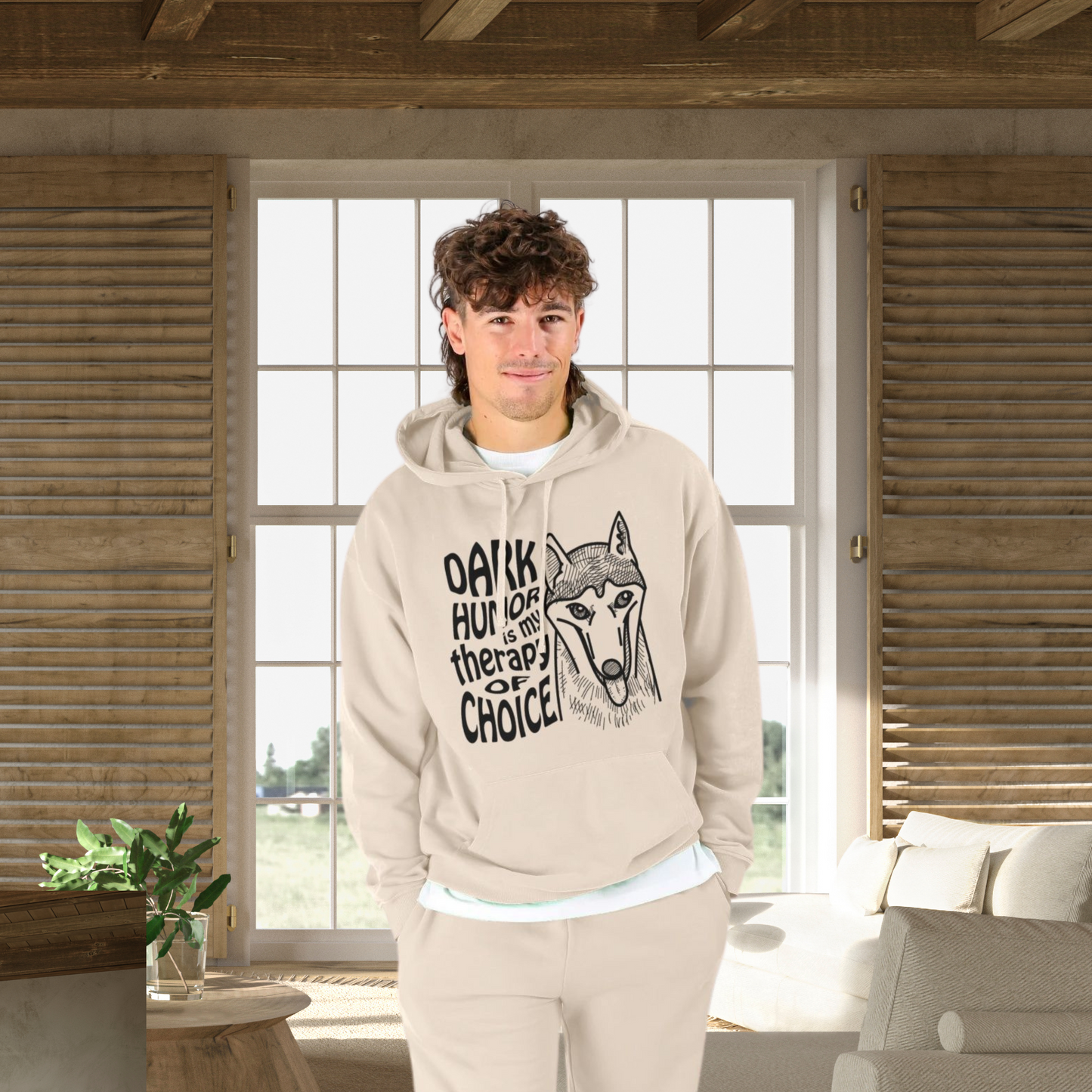 Unisex Organic "Dark Humor is my Therapy of Choice" Organic Cotton Hoodie with Modern Cut in Certified Quality⎜Caccao