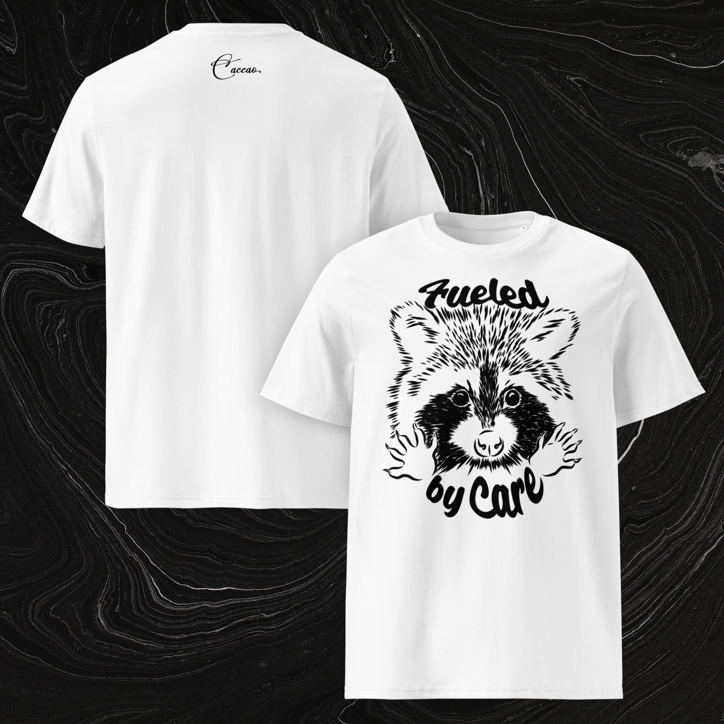 Sustainable Cotton Fair Trade "Fueled by Care" T-Shirt in Certified Slow Fashion, Vegan, Premium Quality │ Caccao 