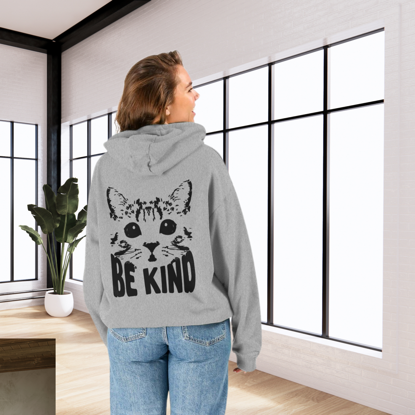 Unisex Vegan "Be Kind" Hoodie Made of Organic Cotton in Premium Fair Trade Quality: Kindness Has a Cat Face⎜Caccao