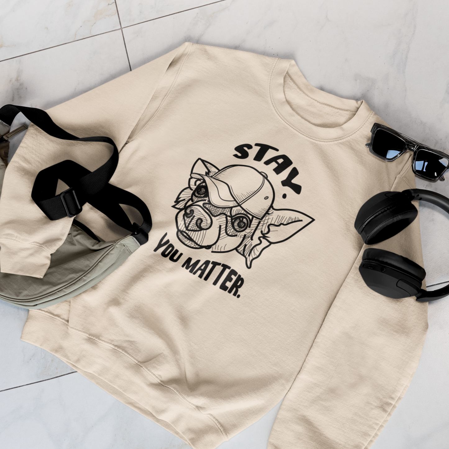 Uni Oversized Green "Stay. You Matter." Organic Cotton Sweatshirt in Certified Fair Trade &amp; Renewable Quality⎜Caccao