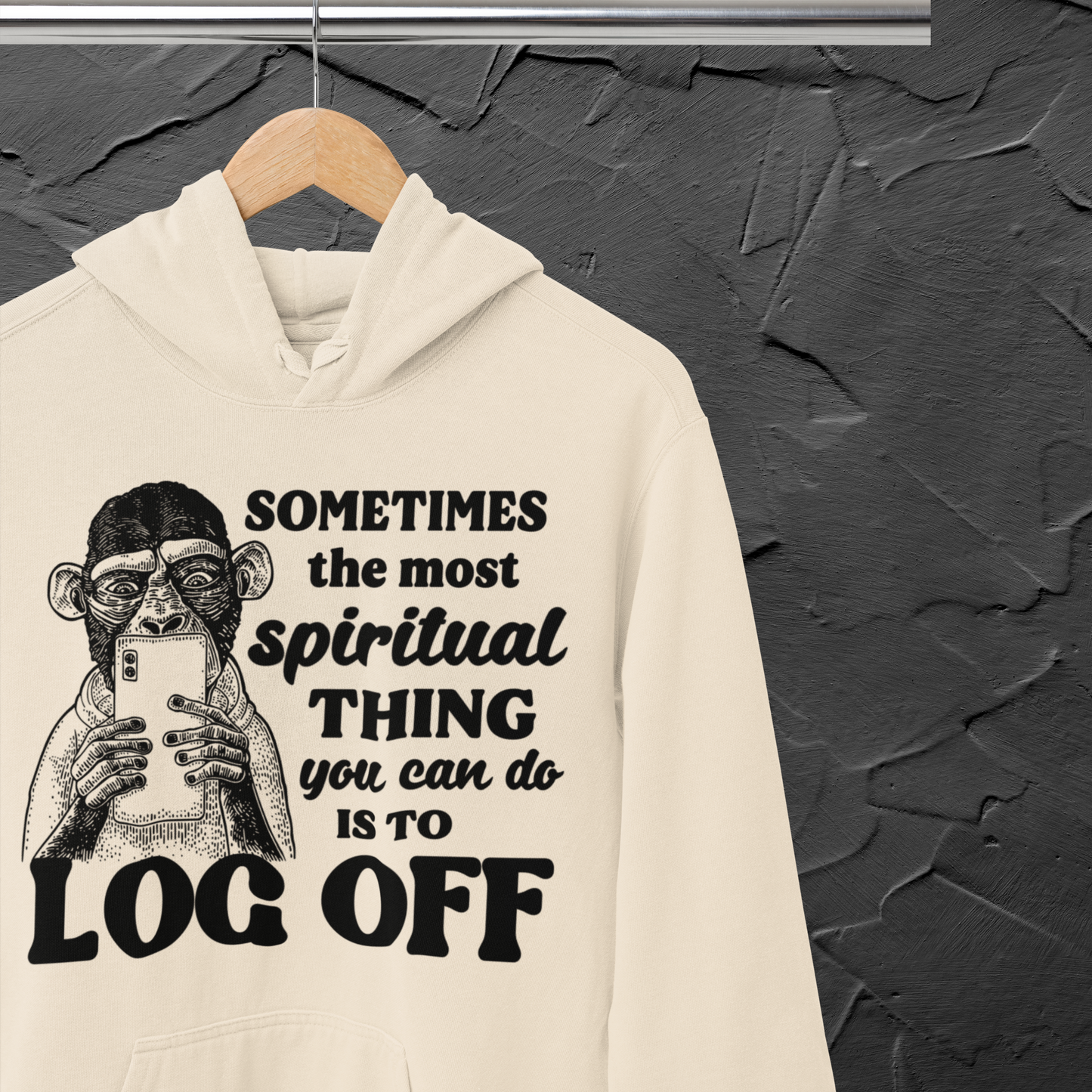 Unisex Sustainable 'Log Off' Spiritually Funny Organic Cotton Hoodie in Renewable Quality⎜Caccao