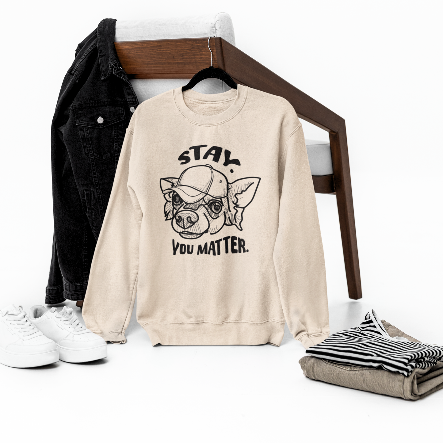 Uni Oversized Green "Stay. You Matter." Organic Cotton Sweatshirt in Certified Fair Trade &amp; Renewable Quality⎜Caccao