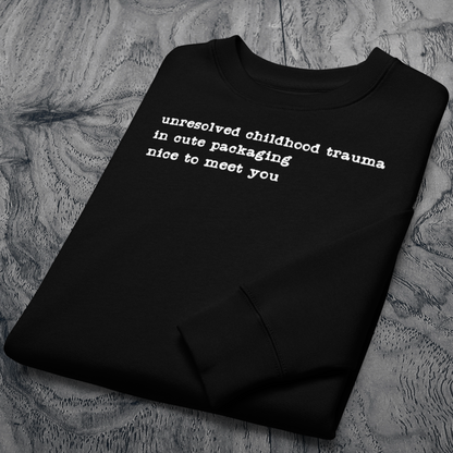 Unisex Vegan Certified Sweatshirt "Dark Humor on Childhood Trauma" from Organic Cotton │ Cacao