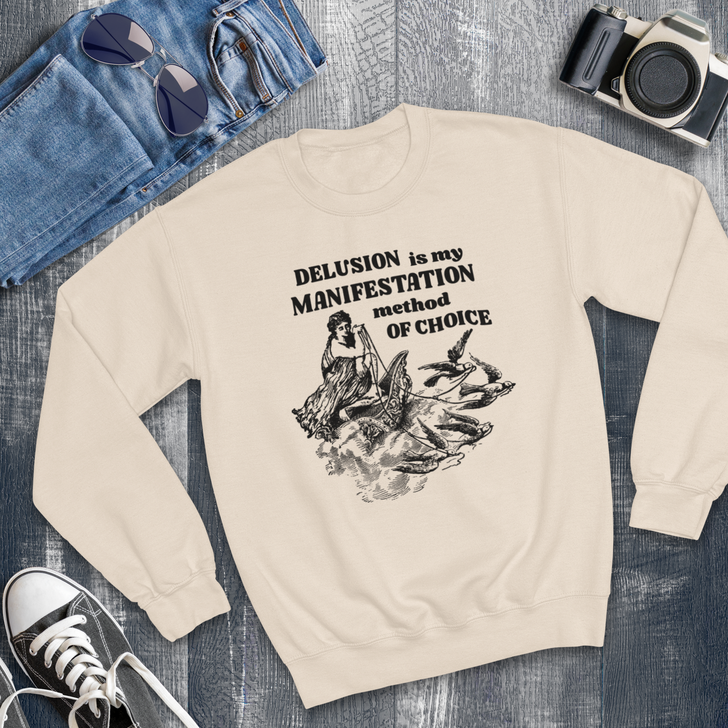 Unisex Funny Vintage "Delusion is my Manifestation Method of Choice" Organic Cotton Hoodie │ Caccao
