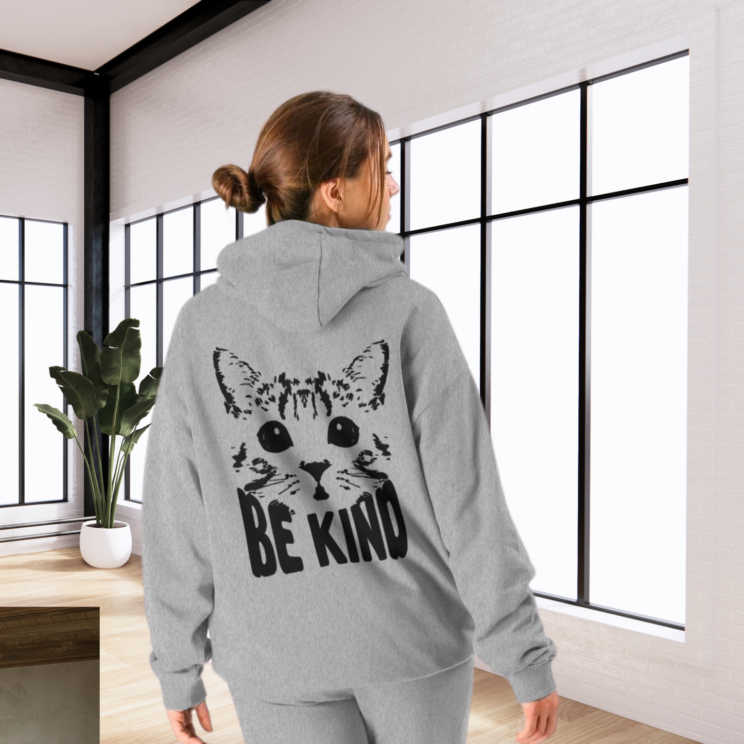 Unisex Vegan "Be Kind" Hoodie Made of Organic Cotton in Premium Fair Trade Quality: Kindness Has a Cat Face⎜Caccao