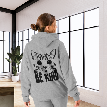 Unisex Vegan "Be Kind" Hoodie Made of Organic Cotton in Premium Fair Trade Quality: Kindness Has a Cat Face⎜Caccao