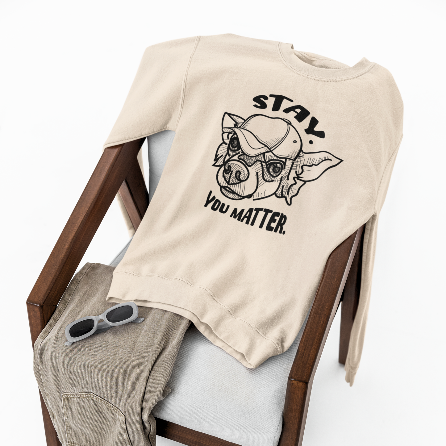Uni Oversized Green "Stay. You Matter." Organic Cotton Sweatshirt in Certified Fair Trade &amp; Renewable Quality⎜Caccao