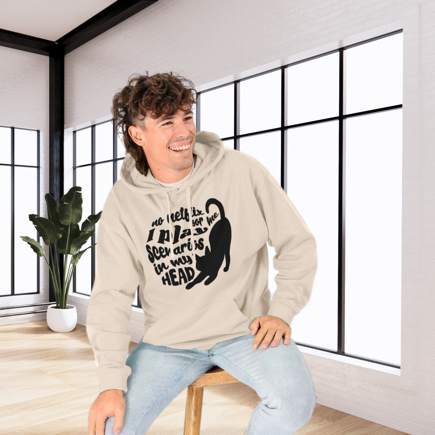 Unisex Sustainable 'Overthinking &amp; Daydreaming' Funny Organic Cotton Cat Hoodie in Certified Renewable Quality⎜Caccao