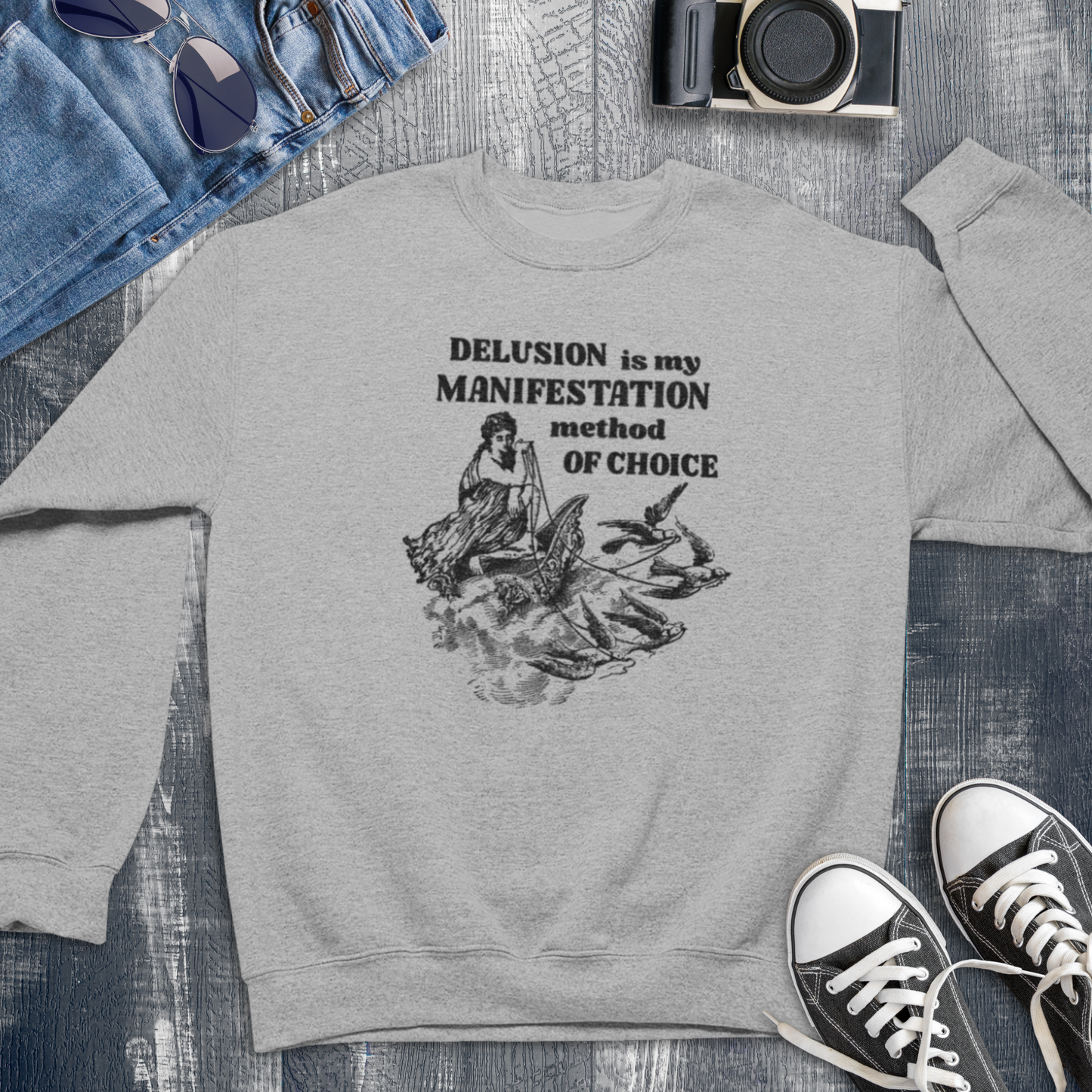Unisex Funny Vintage "Delusion is my Manifestation Method of Choice" Organic Cotton Hoodie │ Caccao
