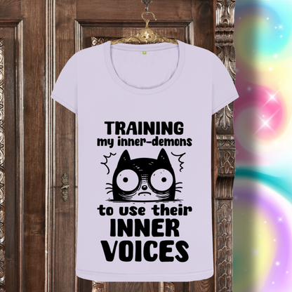 Women's Mental Health Awareness "Training my inner denons..." Elegant 'Bodysuit' T-Shirt in Premium, Certified Quality │ Caccao