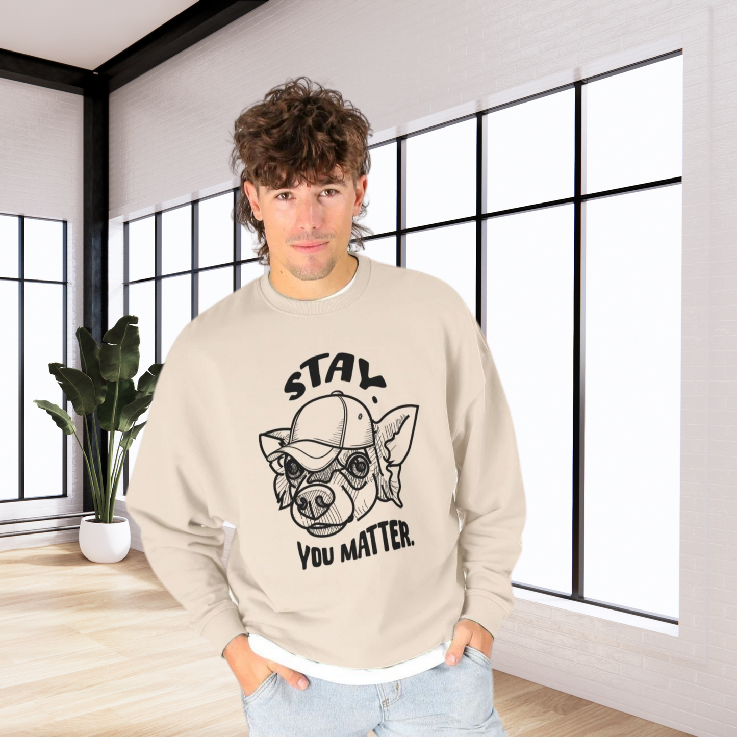 Uni Oversized Green "Stay. You Matter." Organic Cotton Sweatshirt in Certified Fair Trade &amp; Renewable Quality⎜Caccao