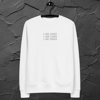 Unisex Eco Manifesto "I am Love, I am Light, I am Peace" Hoodie with Embroidery - Law of Attraction, Organic Cotton &amp; Fair Trade │ Caccao