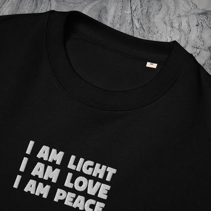 Unisex Eco Manifesto "I am Love, I am Light, I am Peace" Hoodie with Embroidery - Law of Attraction, Organic Cotton &amp; Fair Trade │ Caccao