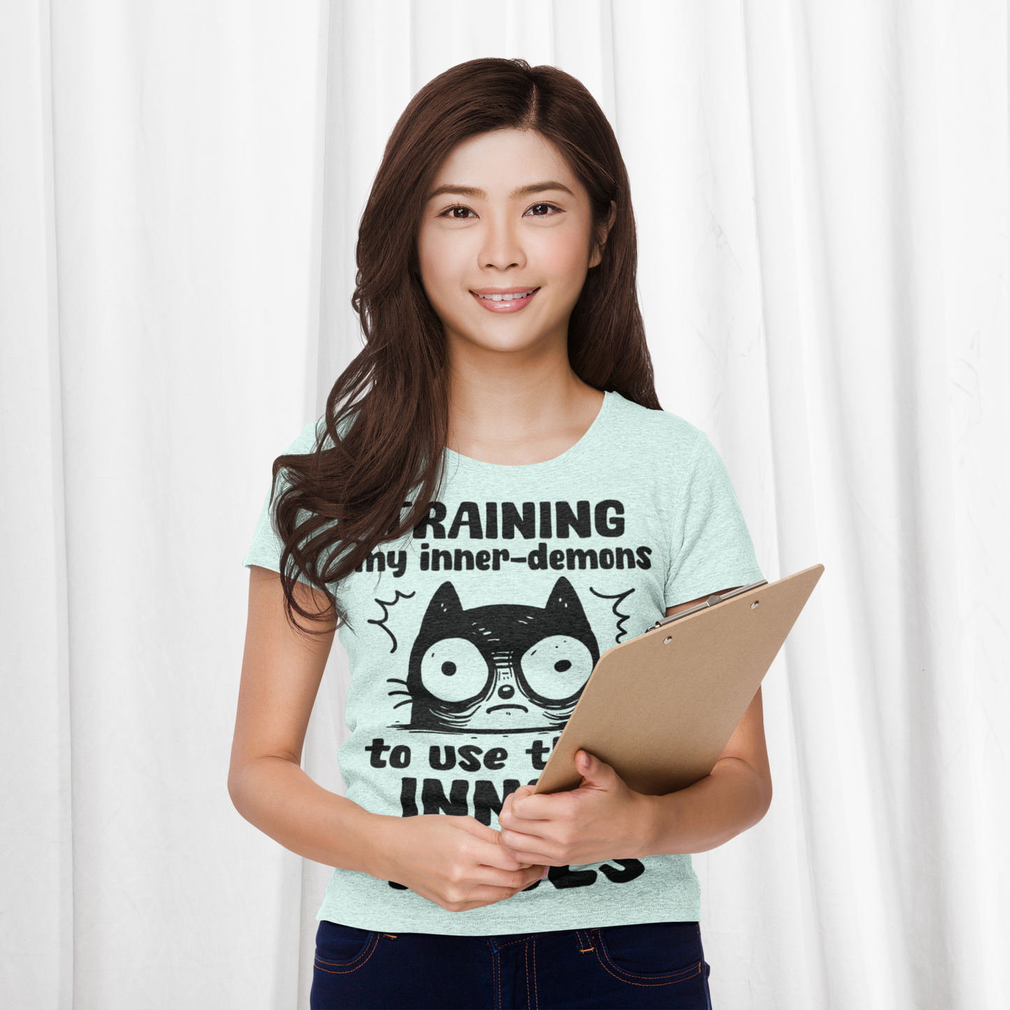 Women's Mental Health Awareness "Training my inner denons..." Elegant 'Bodysuit' T-Shirt in Premium, Certified Quality │ Caccao