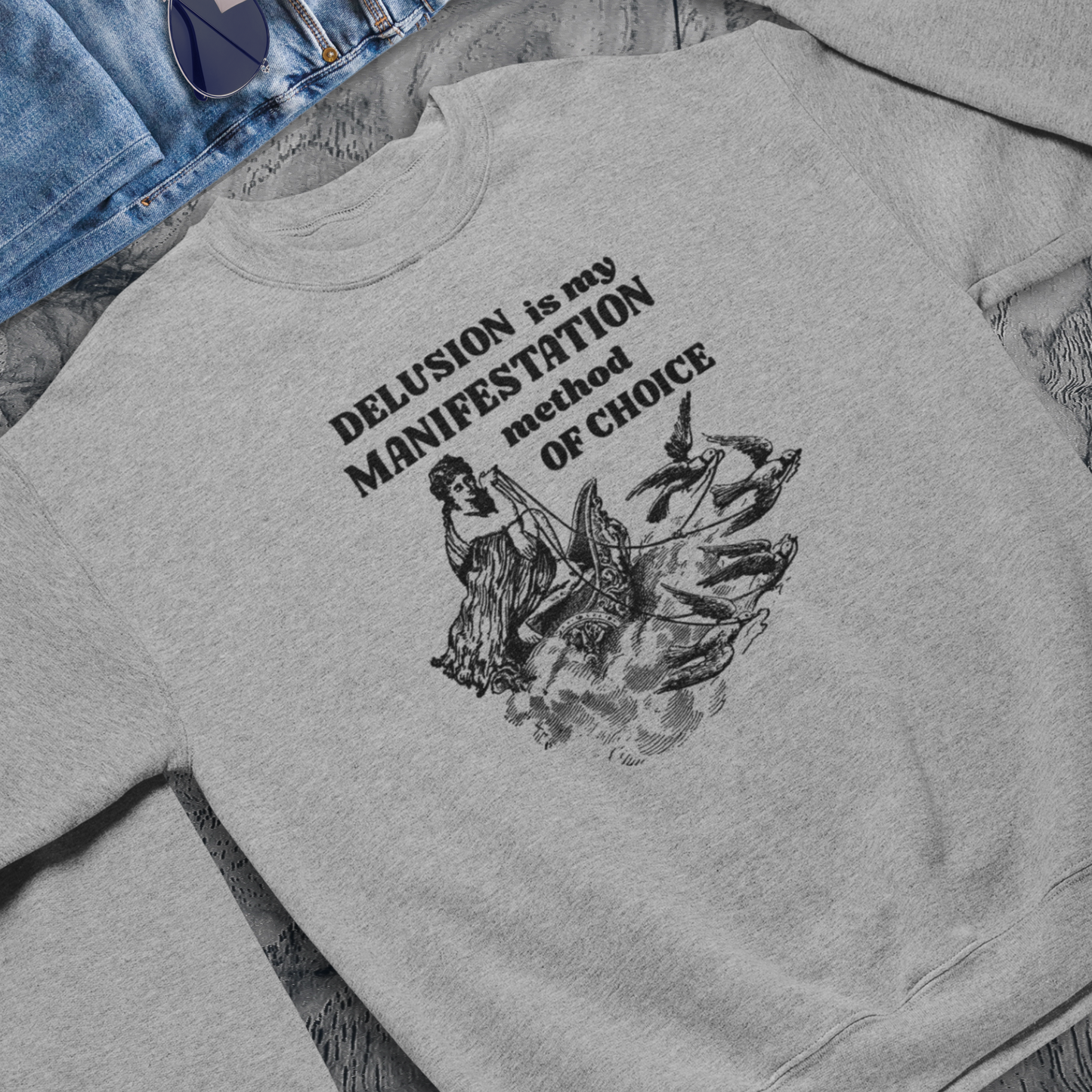 Unisex Funny Vintage "Delusion is my Manifestation Method of Choice" Organic Cotton Hoodie │ Caccao