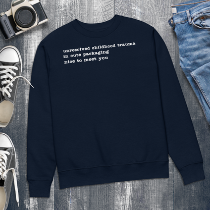 Unisex Vegan Certified Sweatshirt "Dark Humor on Childhood Trauma" from Organic Cotton │ Cacao