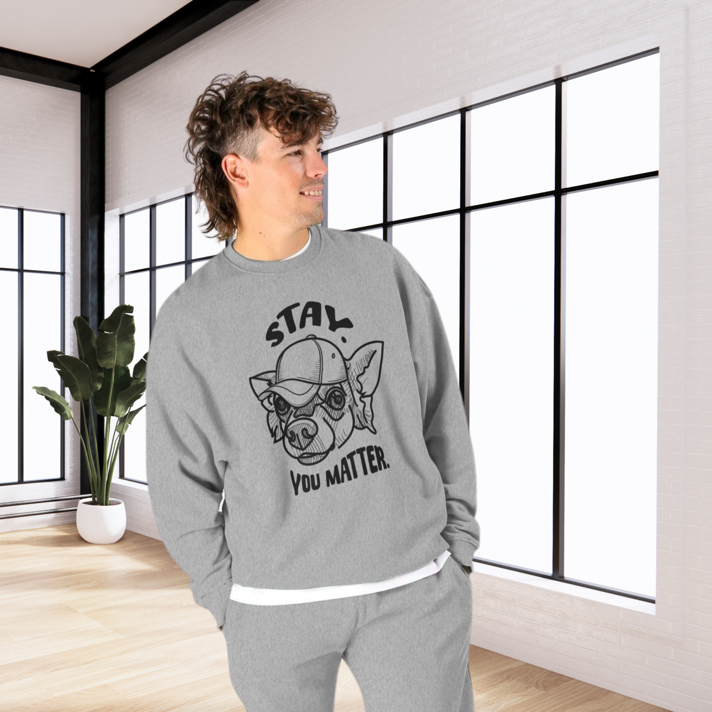 Uni Oversized Green "Stay. You Matter." Organic Cotton Sweatshirt in Certified Fair Trade &amp; Renewable Quality⎜Caccao