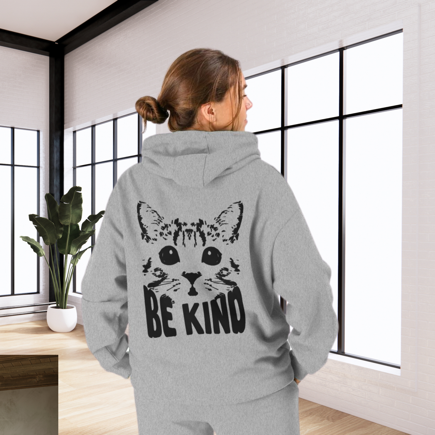 Unisex Vegan "Be Kind" Hoodie Made of Organic Cotton in Premium Fair Trade Quality: Kindness Has a Cat Face⎜Caccao