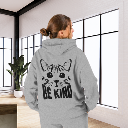 Unisex Vegan "Be Kind" Hoodie Made of Organic Cotton in Premium Fair Trade Quality: Kindness Has a Cat Face⎜Caccao