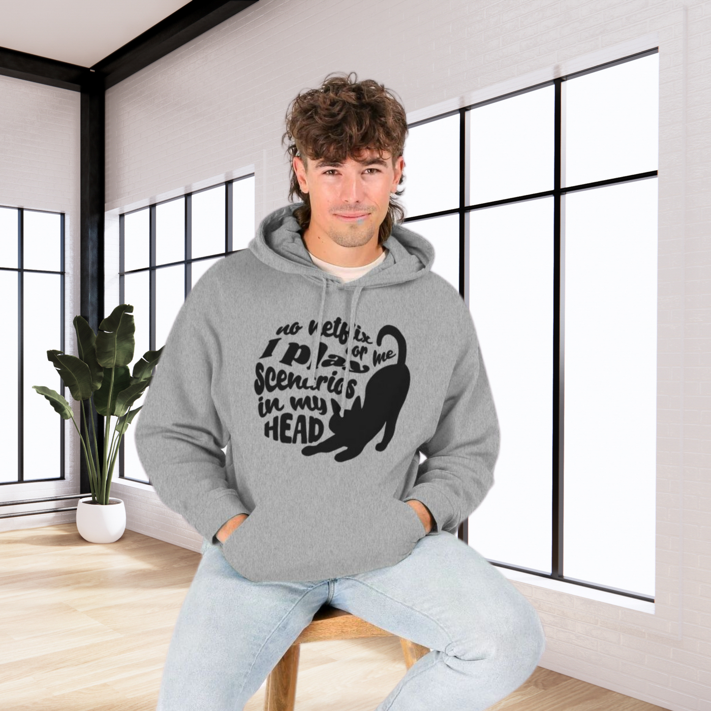 Unisex Sustainable 'Overthinking &amp; Daydreaming' Funny Organic Cotton Cat Hoodie in Certified Renewable Quality⎜Caccao