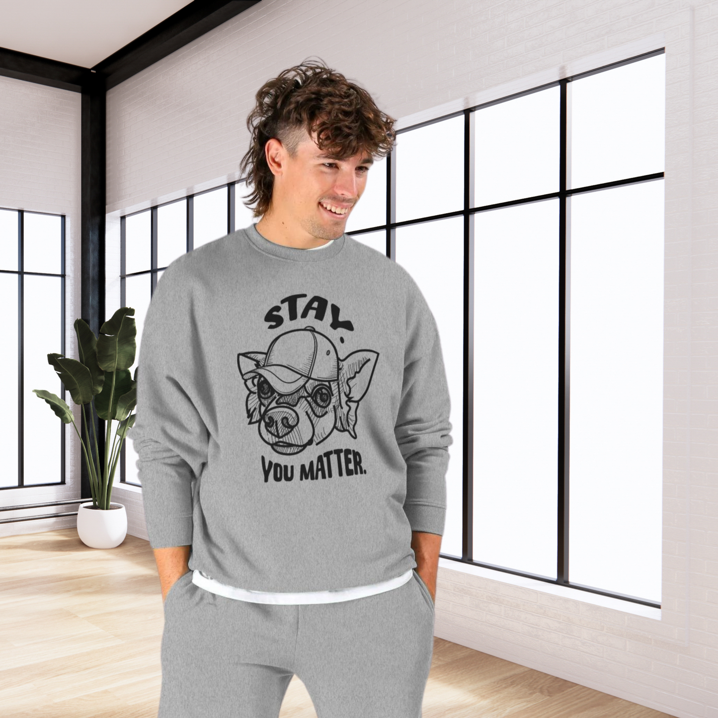 Uni Oversized Green "Stay. You Matter." Organic Cotton Sweatshirt in Certified Fair Trade &amp; Renewable Quality⎜Caccao