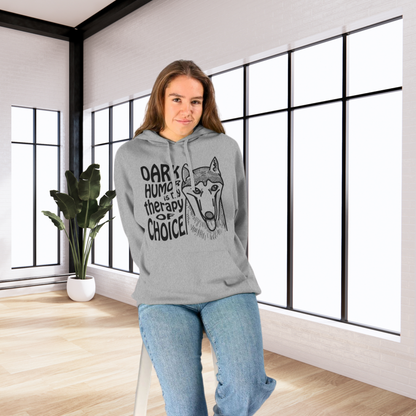 Unisex Organic "Dark Humor is my Therapy of Choice" Organic Cotton Hoodie with Modern Cut in Certified Quality⎜Caccao