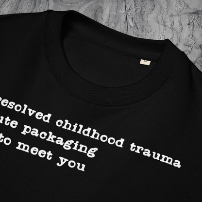 Unisex Vegan Certified Sweatshirt "Dark Humor on Childhood Trauma" from Organic Cotton │ Cacao