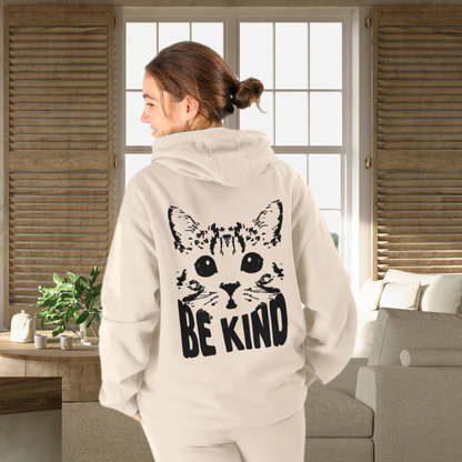 Unisex Vegan "Be Kind" Hoodie Made of Organic Cotton in Premium Fair Trade Quality: Kindness Has a Cat Face⎜Caccao
